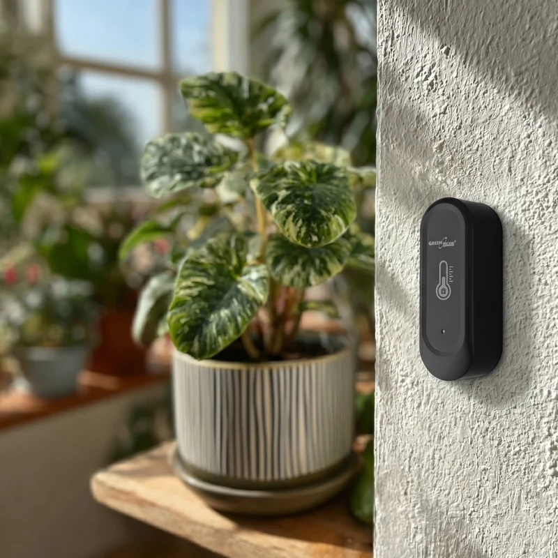 GreenBlue extern WiFi-sensor för temperatur och luftfuktighet, Android/iOS, 3,0 V DC, LR03x2, IP65, GB741, 2 st + 4 st AAA-alkaliska batterier Varta Industrial 4003