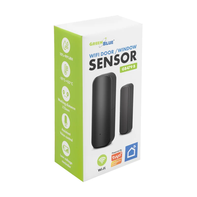 Trådlös kontaktor/öppningssensor med WiFi från GreenBlue, Android/iOS, för dörrar/fönster, 3,0 V DC, LR03x2, GB479 B, 2 st + 4 st AAA-alkaliska batterier från Varta Industrial 4003