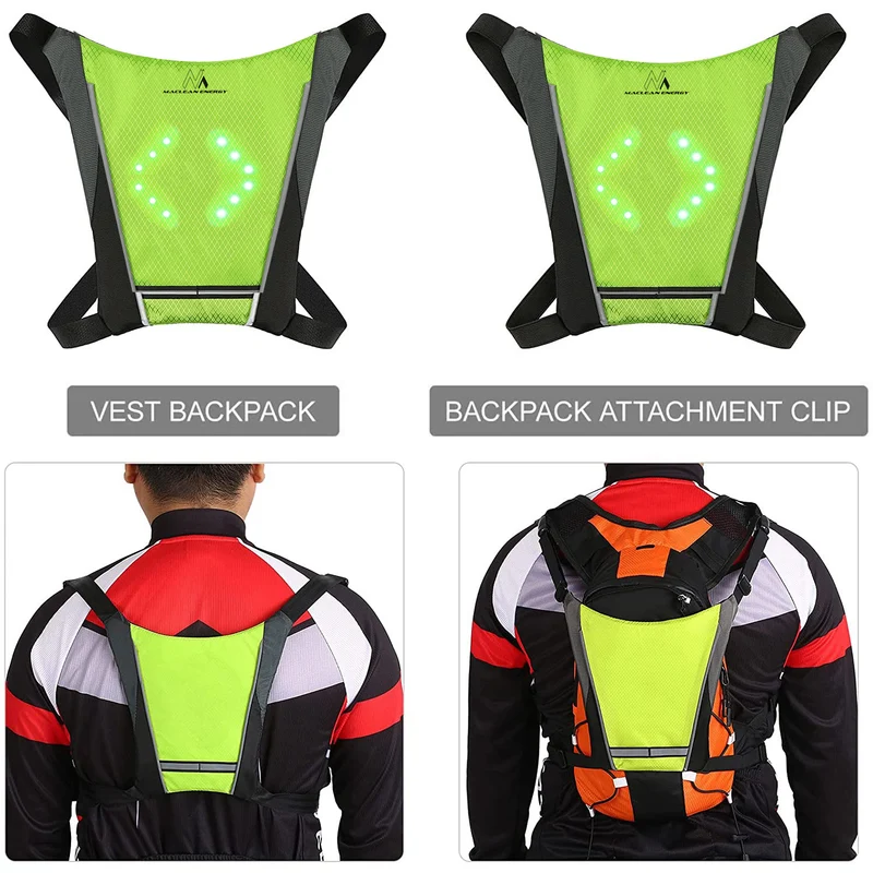 Ryggsäck med LED-signallampa, med fjärrkontroll, vattentålighet: fjärrkontroll IPx5, ryggsäck IPX2 + sportremmar för Maclean-telefon, universell, MC-446