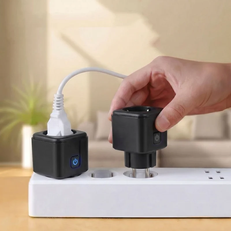 GreenBlue fjärrstyrt WiFi-uttag, Android/iOS/Alexa/Google Home, timer, effektmätare, max 16 A/3840 W, GB735 B, 3 stycken