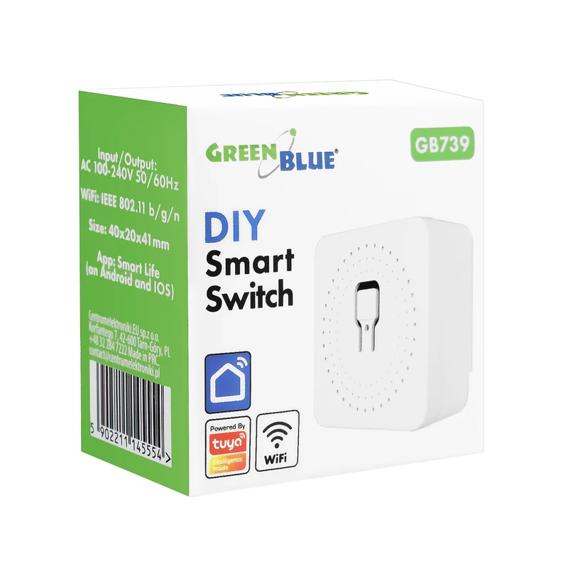 GreenBlue WiFi-relä för infälld montering, Android/iOS/Alexa/Google Home, 100–240 V AC, 50/60 Hz, max. 16 A, för LED 150 W, GB739, 3 st.
