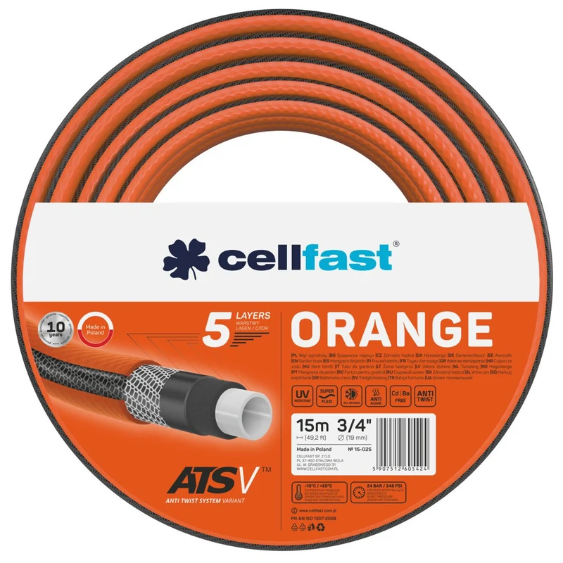 Cellfast Orange ATSV 3/4" 15m 5-skikts trädgårdsslang
