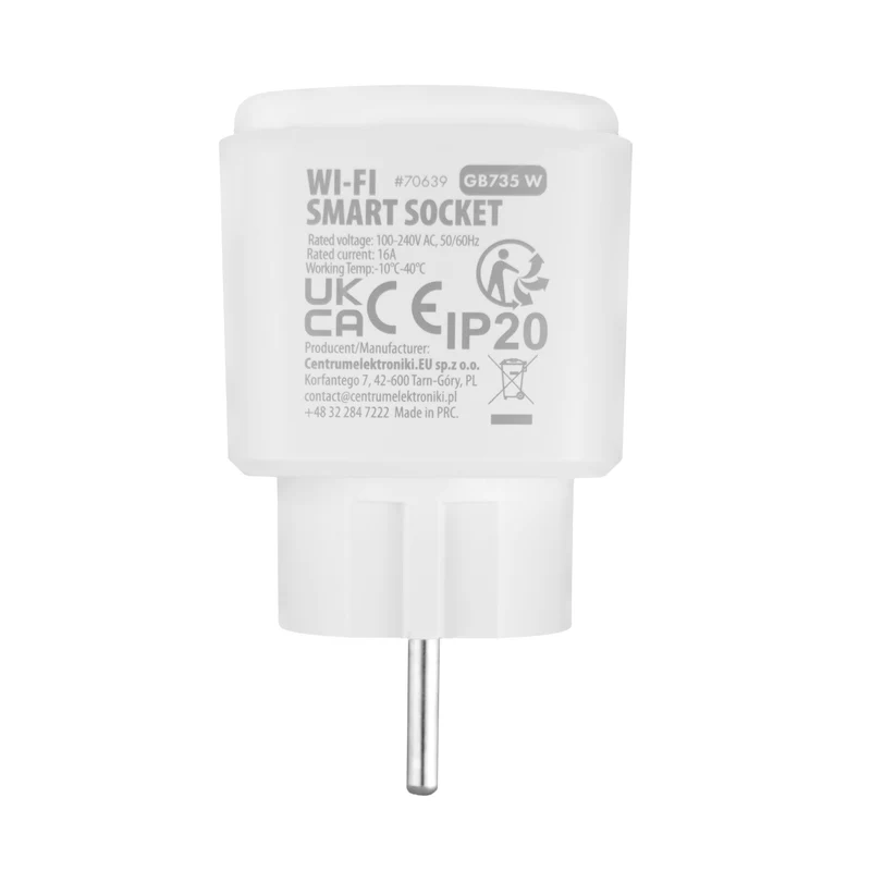 GreenBlue fjärrstyrt WiFi-uttag, Android/iOS/Alexa/Google Home, timer, effektmätare, max 16 A/3840 W, GB735 W, 3 stycken