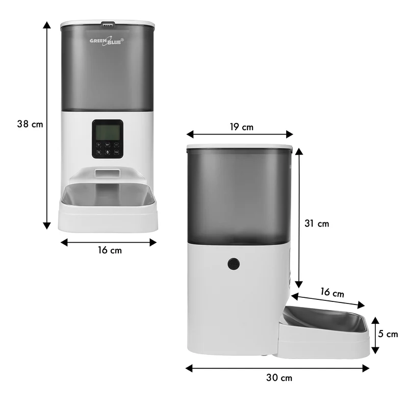 GreenBlue GB392 automatisk vattendispenser / drickare för husdjur + GreenBlue GB393 automatisk matdispenser / matare för husdjur + 60x40cm, 50 st underlag, GB495
