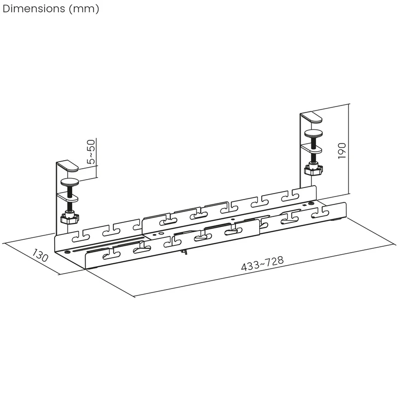 Maclean kabelhanterare under skrivbord, max. belastning 5 kg, max. 728 mm, vit, MC-103 W