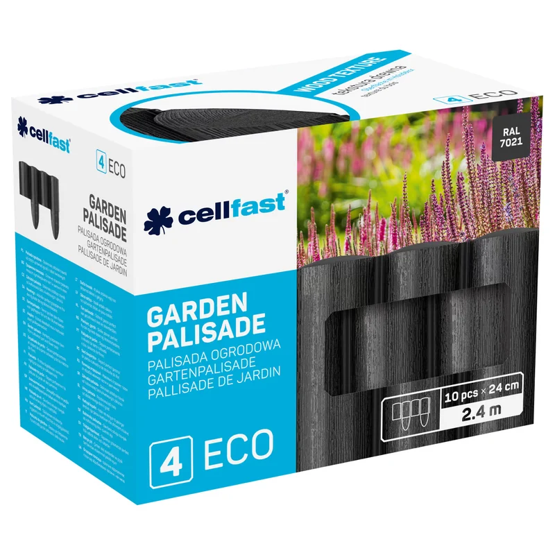 Cellfast trädgårdsstaket, trästruktur, frostbeständigt, längd 7,2 m, färg antracit, 34-032