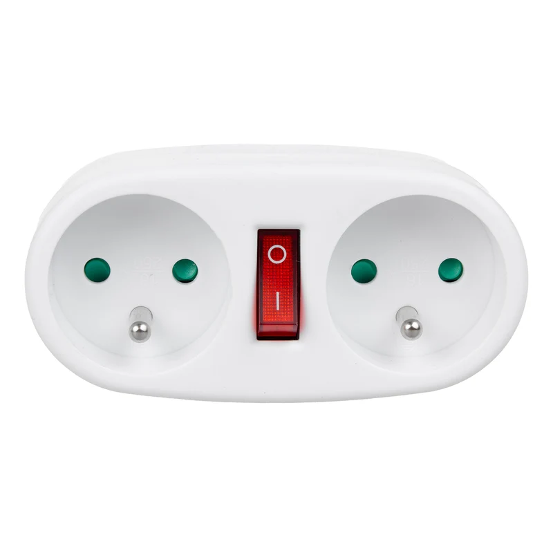Maclean-uttag, splitter med 2 uttag och på/av-brytare, typ E, 2x16A, MCE337 E