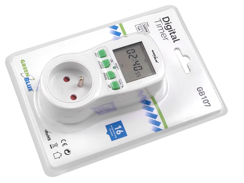French Plug Digital Time / Timer Switch med GreenBlue GB107-stift