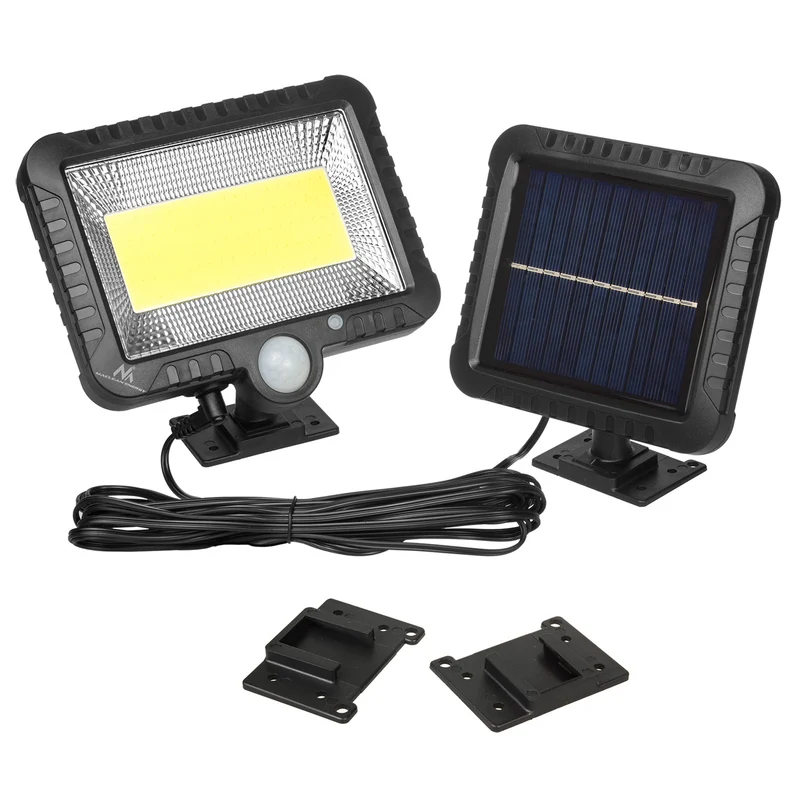 Solar LED-strålkastare med rörelsesensor Maclean, IP44, 5W, 400lm, 6000K, litiumbatteri 1300 mAh, 5,5V DC MCE438, 2 stycken