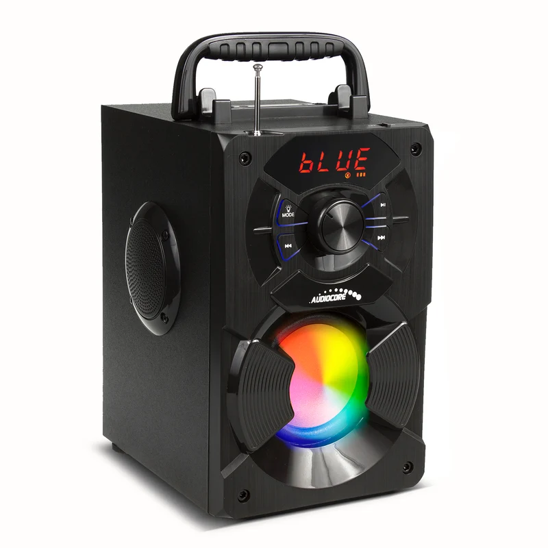 Bärbar Bluetooth-högtalare / radio / SD / MMC / aux-in / USB / belysning / fjärrkontroll / teleskopantenn / mikrofonkontakt
