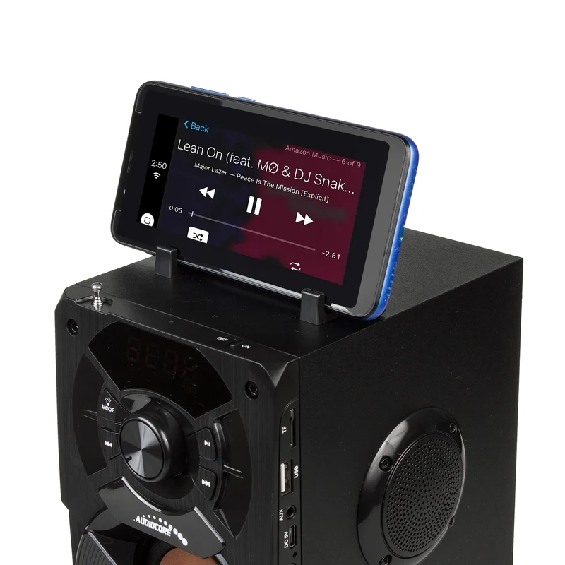 Bärbar Bluetooth-högtalare / radio / SD / MMC / aux-in / USB / belysning / fjärrkontroll / teleskopantenn / mikrofonkontakt