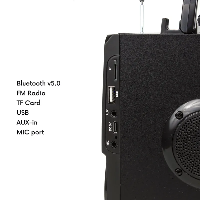 Bärbar Bluetooth-högtalare / radio / SD / MMC / aux-in / USB / belysning / fjärrkontroll / teleskopantenn / mikrofonkontakt