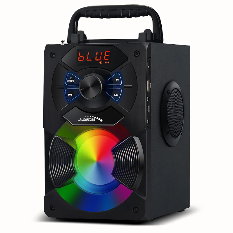 Bärbar Bluetooth-högtalare / radio / SD / MMC / aux-in / USB / belysning / fjärrkontroll / teleskopantenn / mikrofonkontakt