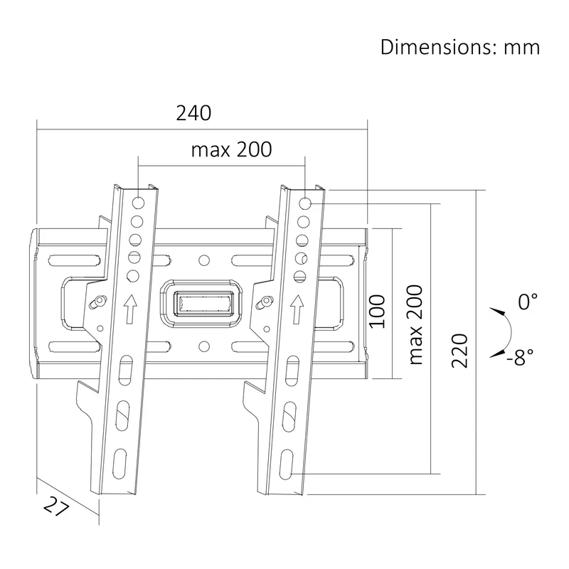 TV-fäste/hängare Maclean, max VESA 200x200, 13–43 tum, upp till 45 kg, svart, lutningsjustering +2°–-10°, MC-189