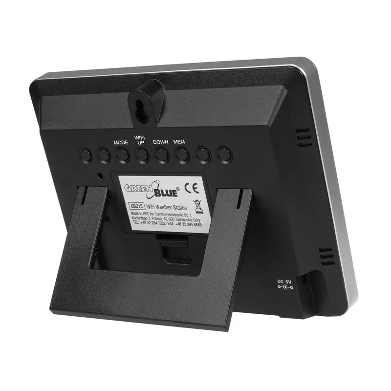 GreenBlue WiFi-väderstation, TUYA-kompatibel, utomhussensor, kalender, väderprognos, barometer, nätadapter, batterier, GB215