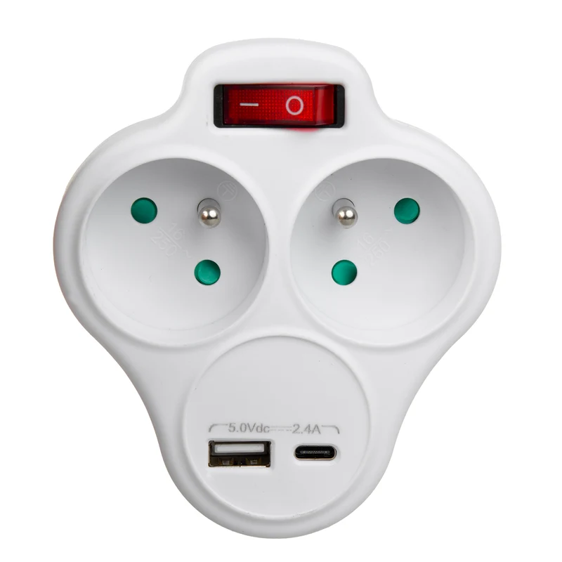 Maclean-eluttag, grenuttag med 2 uttag och USB A/C 2,4 A, typ E, 2x16 A, MCE336 E