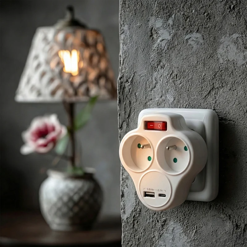 Maclean-eluttag, grenuttag med 2 uttag och USB A/C 2,4 A, typ E, 2x16 A, MCE336 E