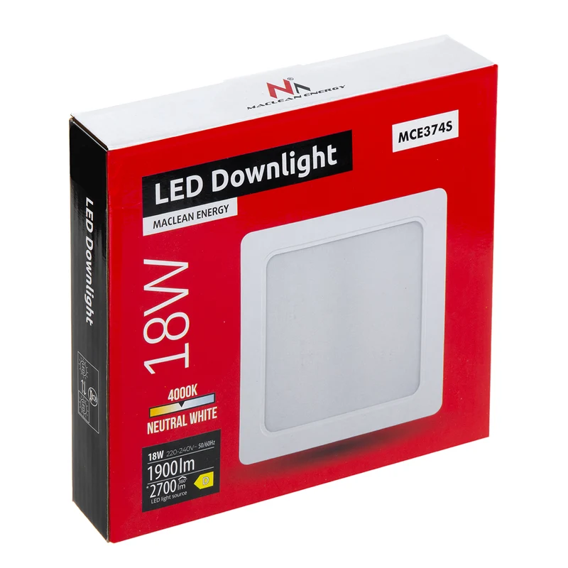 5x Maclean LED-takpanel, infälld SLIM, 18W, neutralvit 4000K, 170*170*26mm, 1800lm, MCE374 S + ytadapter MCE379 S