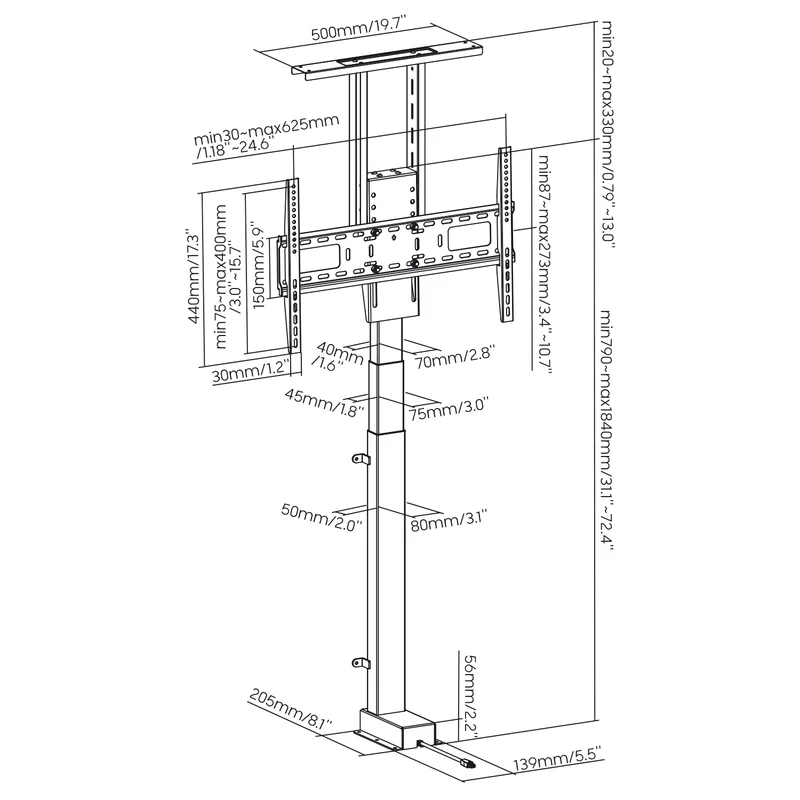 Elektriskt utdragbart fäste för Maclean, TUYA, 37''-80''', VESA 600x400, max 60kg, MC-866T + HDMI 2.0 4K 3D UHD 1.8m KABEL 48 bit