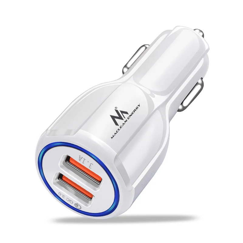 Maclean billaddare, Qualcomm Quick Charge, QC 3.0 - 5V/3A, 9V/1,8A, 12V/1,6A, 5V/3,1A uttag med USB Lightning-kabel