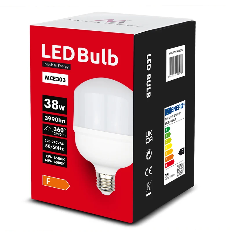 4z LED-lampa Maclean, E27, 38W, 220-240V AC, neutral vit, 4000K, 3990lm, MCE303 NW