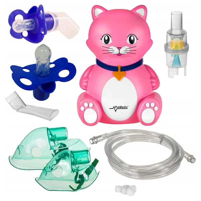 Promedix kattinhalator för barn, set med nebulisator, masker, filter, PR-816 + universell Gess-docka för inhalator