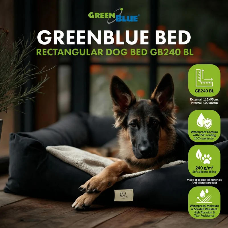 GreenBlue-säng, svart, rektangulär, yttermått 115 x 95 cm, innermått 100 x 80 cm GB240 BL