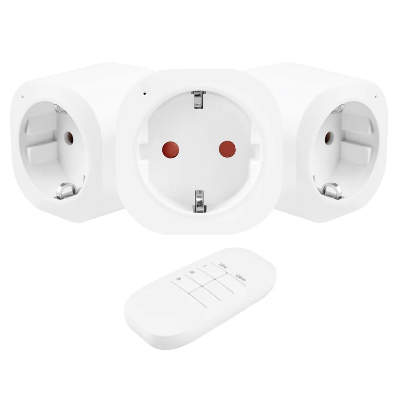 GreenBlue fjärrstyrda eluttag, 3 st, programmerbara, räckvidd upp till 30 m, 220–240 V AC, 50/60 Hz, 16 A, 433 MHz, GB313 F