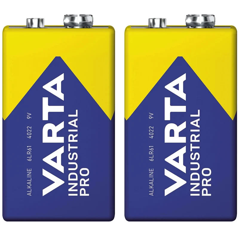 2 st R9V-batterier (R-9, 6LR61, 9V) – alkaliska batterier från Varta Industrial Pro