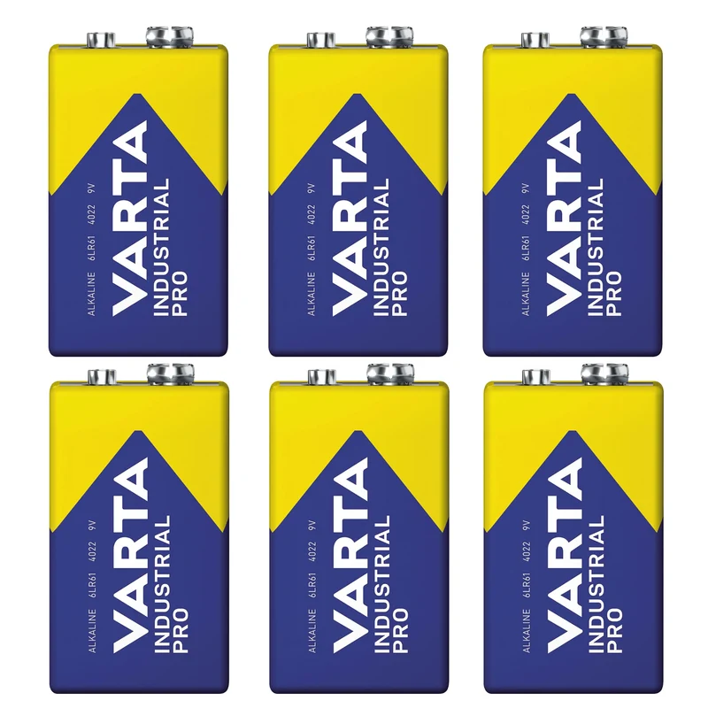 6 st R9V-batterier R-9 6LR61 9V R-9 alkaliska Varta Industrial Pro