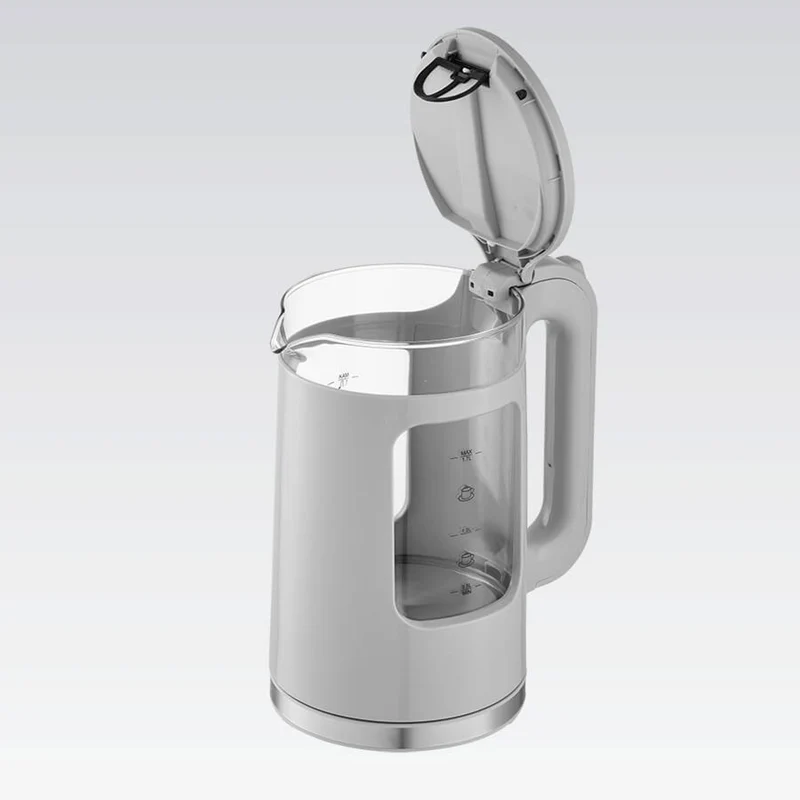 Maestro elektrisk vattenkokare i glas, volym 1,7 l, effekt 2200 W, vattennivåindikator, LED-belysning, vridbar bas, färg: grå, MR-065-GREY