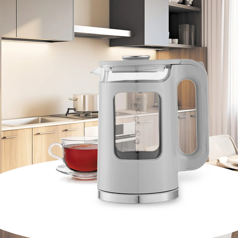 Maestro elektrisk vattenkokare i glas, volym 1,7 l, effekt 2200 W, vattennivåindikator, LED-belysning, vridbar bas, färg: grå, MR-065-GREY