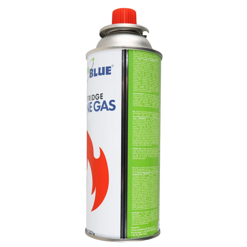 16 gaspatroner à 227 g GreenBlue. Certifikat: Pi 0875, uppfyller standarden EN417, butan, användningstemperatur -10 °C till +40 °C, GB227