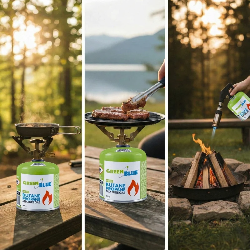 12 gaspatroner à 500 g GreenBlue. Certifikat: Pi 0437, uppfyller EN417, butan-propan, användningstemperatur -10 °C till +40 °C, gängad ventil 7/16'' GB499