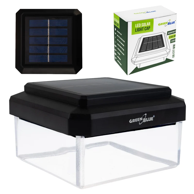 GreenBlue solcellsdriven LED-stolplampa, 100x100 mm, kuplock, 3200 K, GB128 WW