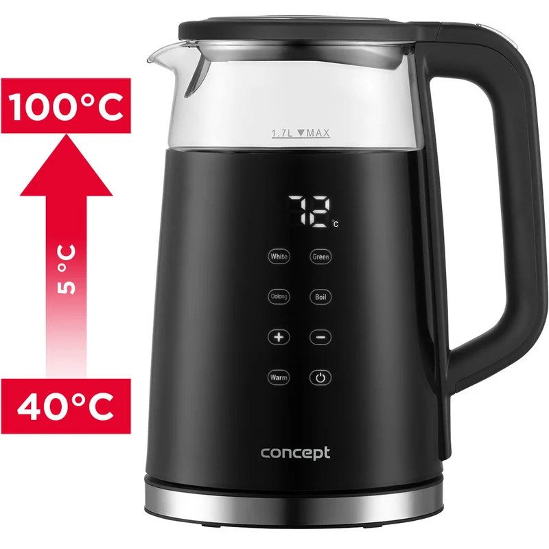 1.7L Concept vattenkokare i glas med temperaturkontroll RK4100