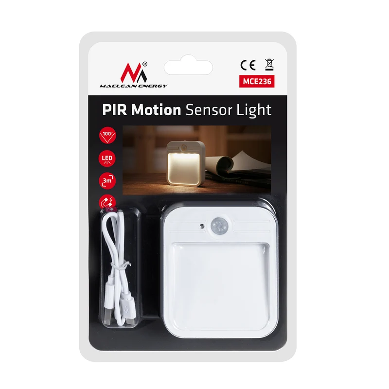 Maclean LED Trapphusbelysning, med rörelsedetektor, temp. 4000K, 3,7V/500mAh, 4 LED, Räckvidd 3-4m, MCE236, 2 st