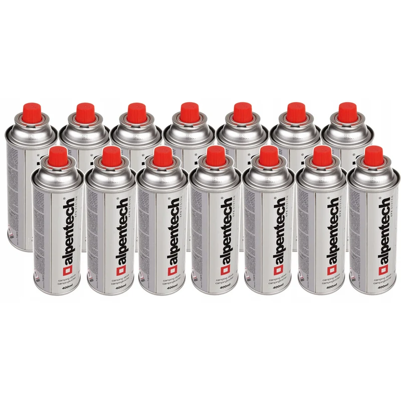 14x 380 ml Alpentech gaspatron, certifiering: Pi 0875, överensstämmer med EN521, butan, driftområde -10°C till + 40°C, IK300