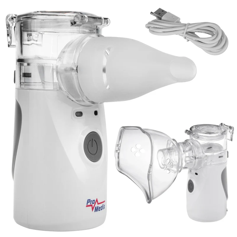 Promedix bärbar / handhållen sladdlös nebulisator inhalator, kit, masker, PR-835 + 2x Medicinska masker CE EN 14683:2019 - kit - blå färg 10 delar Promedix PR-280 BFE>98%.