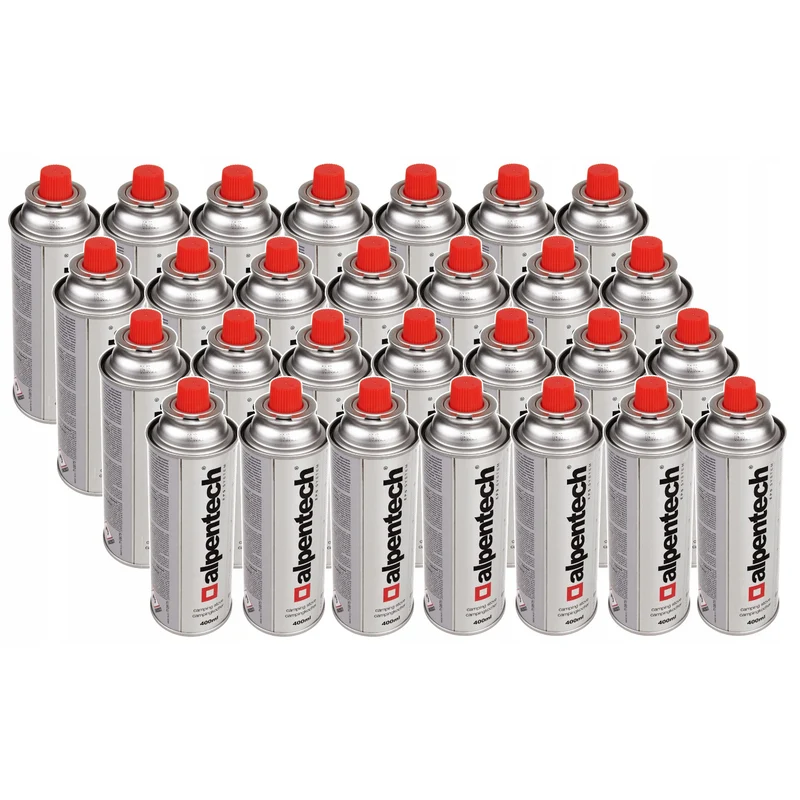 28x 380 ml Alpentech gaspatron, certifiering: Pi 0875, överensstämmer med EN521, butan, driftområde -10°C till + 40°C, IK300