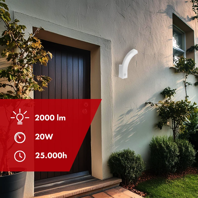 Maclean rörelsesensor LED-lampa, PIR rörelsesensor, vit, 20W, IP65, 2000lm, neutralvit (4000K) MCE512 W, 2 st