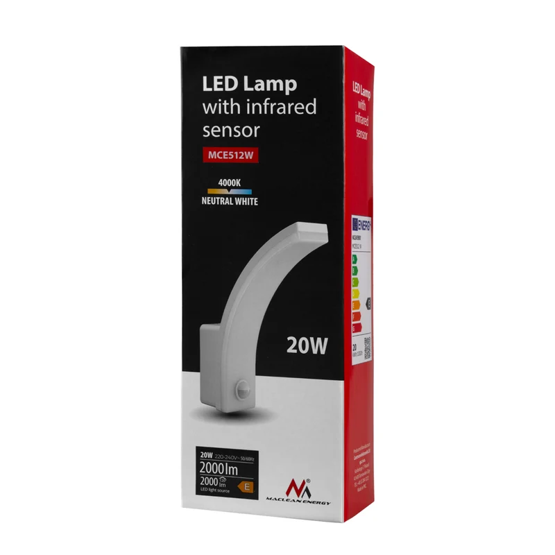 Maclean rörelsesensor LED-lampa, PIR rörelsesensor, vit, 20W, IP65, 2000lm, neutralvit (4000K) MCE512 W, 2 st