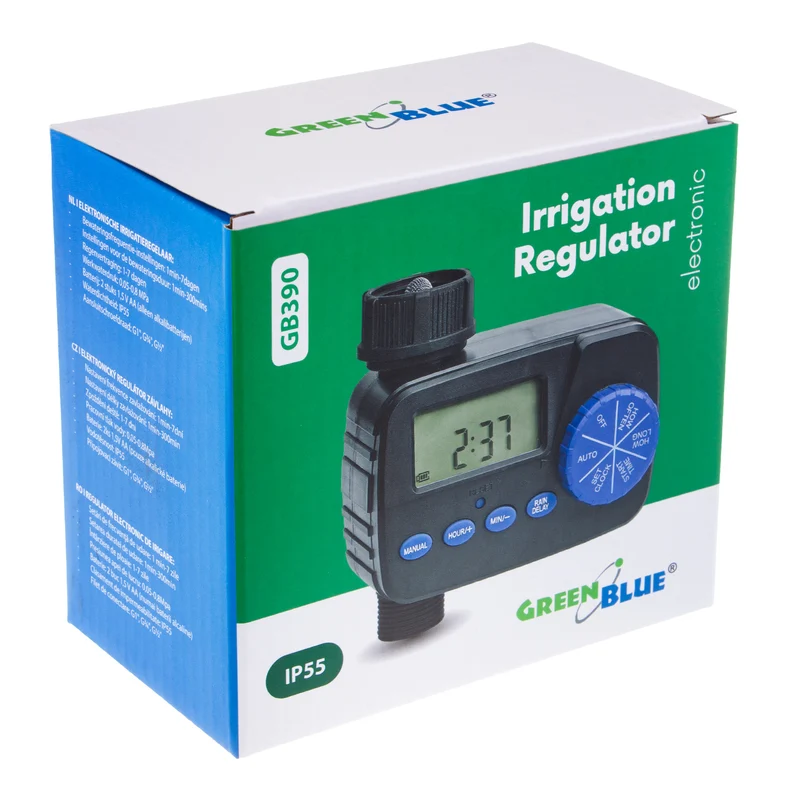 GreenBlue elektronisk bevattningsregulator, programmerare, strömförsörjning 2x1,5V AA, GB390