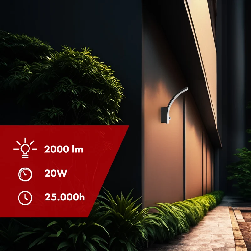 Maclean rörelsesensor LED-lampa, PIR rörelsesensor, svart, 20W, IP65, 2000lm, neutralvit (4000K) MCE512 B, 4 st
