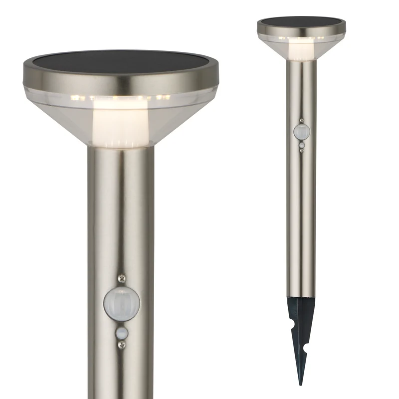 Maclean Solar LED-lampa, med sensor, 3 lägen, plug-in, Li-ion 18650, IP44, 3,7V, 1200 mAh, matt krom, MCE465 C/M, 8 st