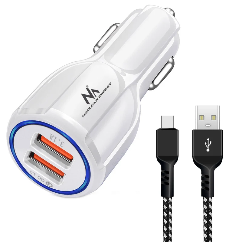 Maclean billaddare, Qualcomm Quick Charge, QC 3.0 - 5V/3A, 9V/1,8A, 12V/1,6A, 5V/3,1A uttag med USB Type-C-kabel