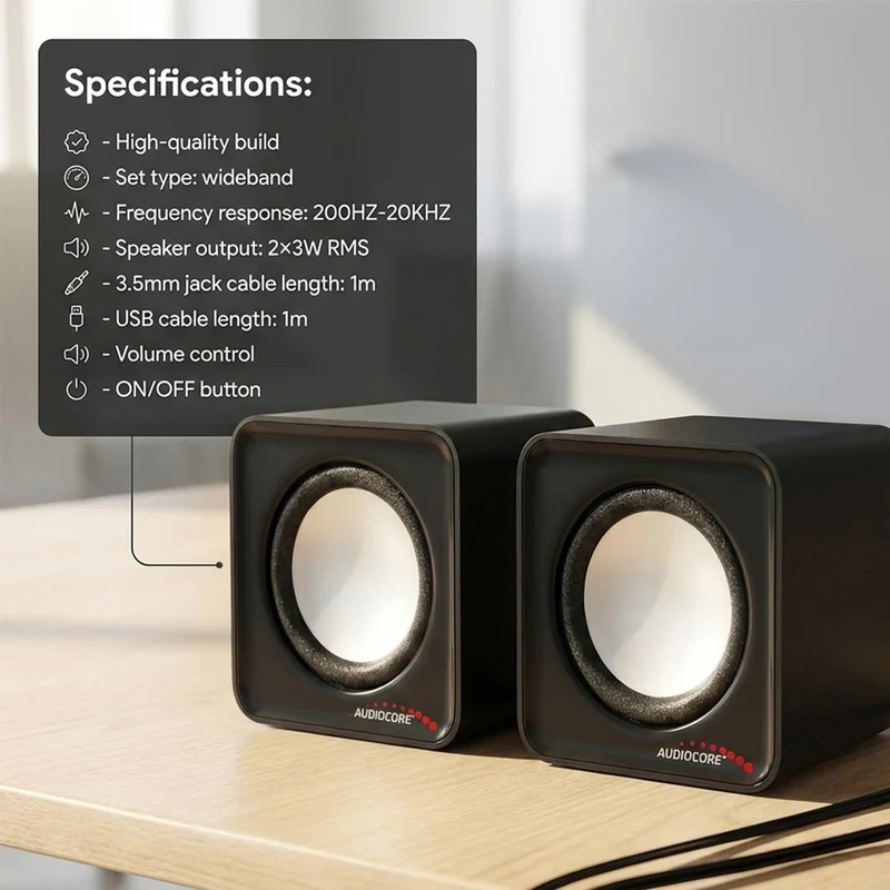 6W USB Silver&Svart Audiocore AC870 B datorhögtalare