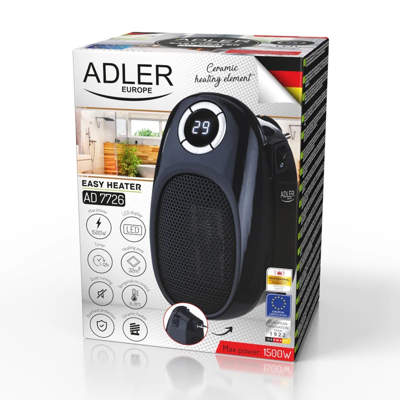 Termofläkt 1500W Adler Easy Heater AD 7726 med LED-display