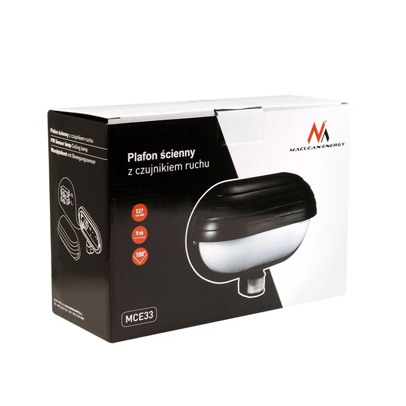 Maclean väggarmatur, med PIR-sensor, max. 60W, 180°, MCE33B + LED 8W