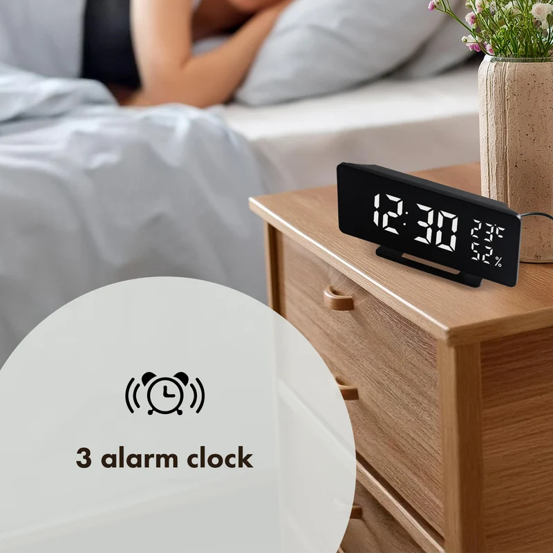 Klocka med alarm och termometer GreenBlue GB395 svart hygrometer